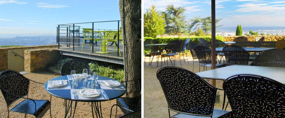 L'Ermitage Hôtel ★★★★ Cuisine à manger - Pause avec vue panoramique sur Lyon et ses Monts d’Or. - Région de Lyon, France