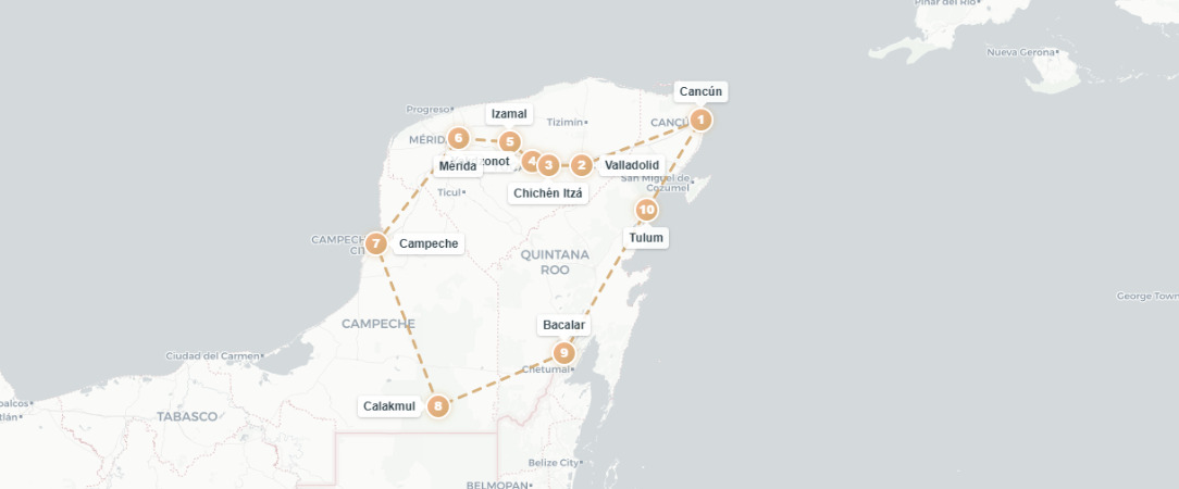 Grand tour du Yucatán en voiture - Autotour de 14 jours à travers les merveilles naturelles et mayas du Yucatán, entre cités antiques, cenotes cristallins, jungle préservée et plages caribéennes. - Péninsule du Yucatán, Mexique