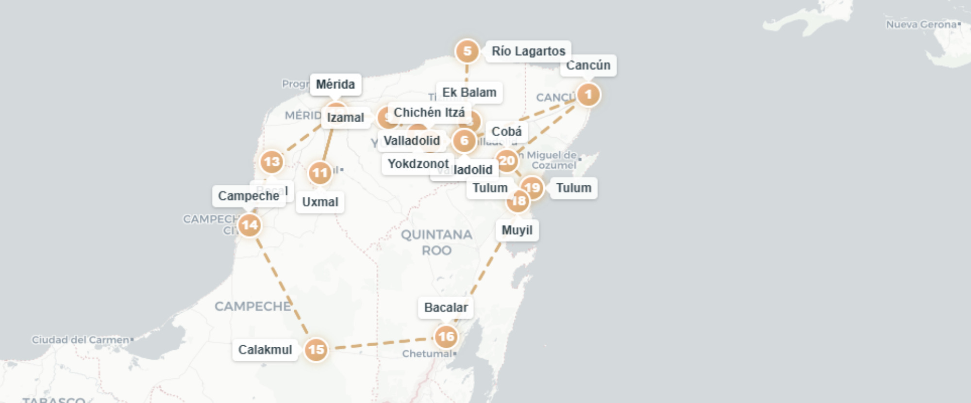 Mexique authentique : cités mayas, cenotes et lagunes enchantées - Autotour de 14 jours à travers les merveilles naturelles et mayas de la péninsule du Yucatán, entre cités antiques, cenotes cristallins, jungle préservée et plages caribéennes. - Mexique : Riviera Maya & Yucatán