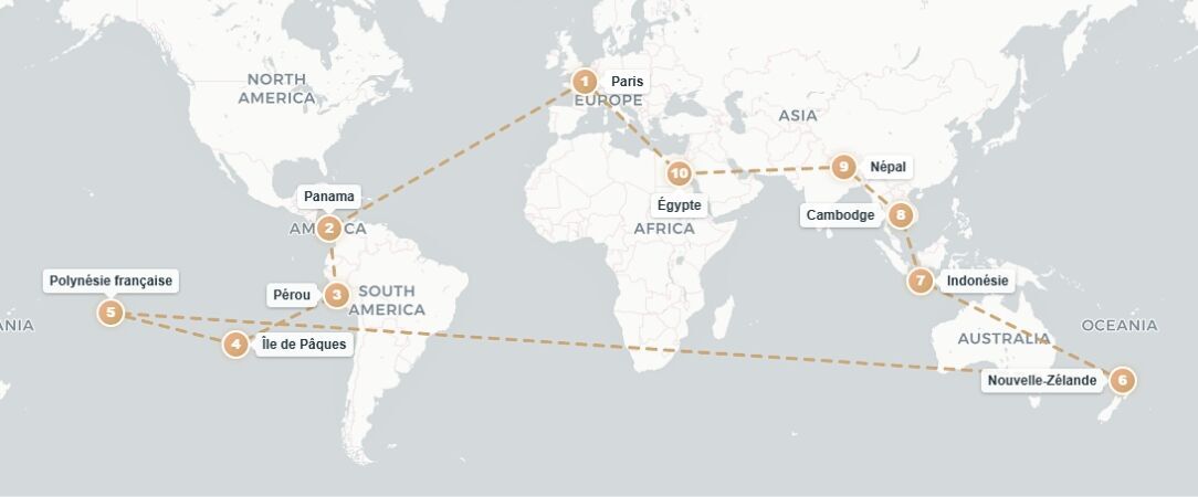Tour du monde en avion privatisé : Visages et Civilisations avec Ciels du Monde - Embarquez pour un voyage rare et majestueux : un Tour du Monde de 23 jours, pensé comme une parenthèse hors du temps. - 3 continents, 9 pays