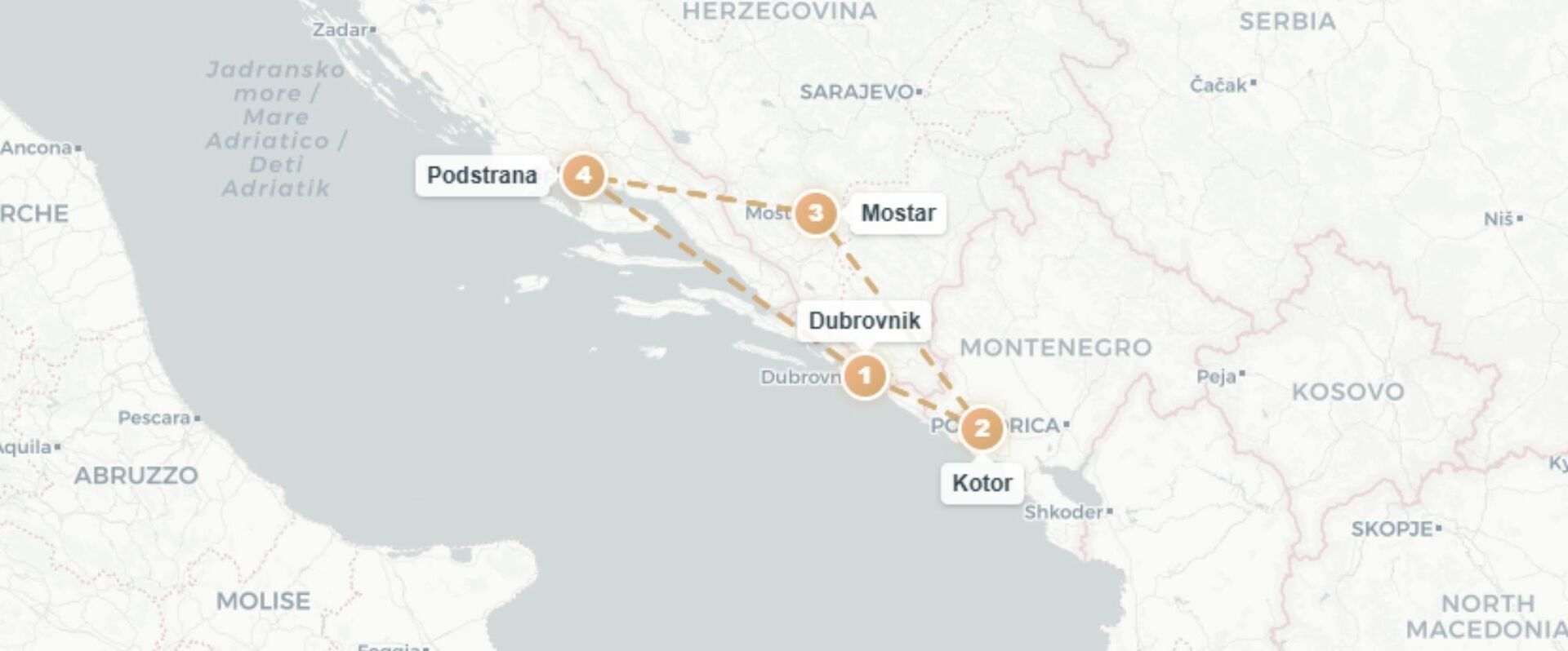 Aventures le long de l’Adriatique - Autotour de 7 nuits à la découverte des joyaux de l’Adriatique, entre cités médiévales, paysages côtiers et cultures d’exception. - Adriatique : Croatie, Monténégro & Bosnie-Herzégovine