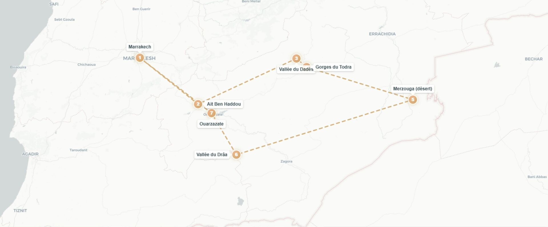 Escapade marocaine, de Marrakech au Sahara - Circuit privatif de 7 nuits, de Marrakech aux dunes dorées de Merzouga, entre kasbahs, vallées, palmeraies et nuit sous les étoiles. - Maroc : Marrakech, Ouarzazate & Sahara