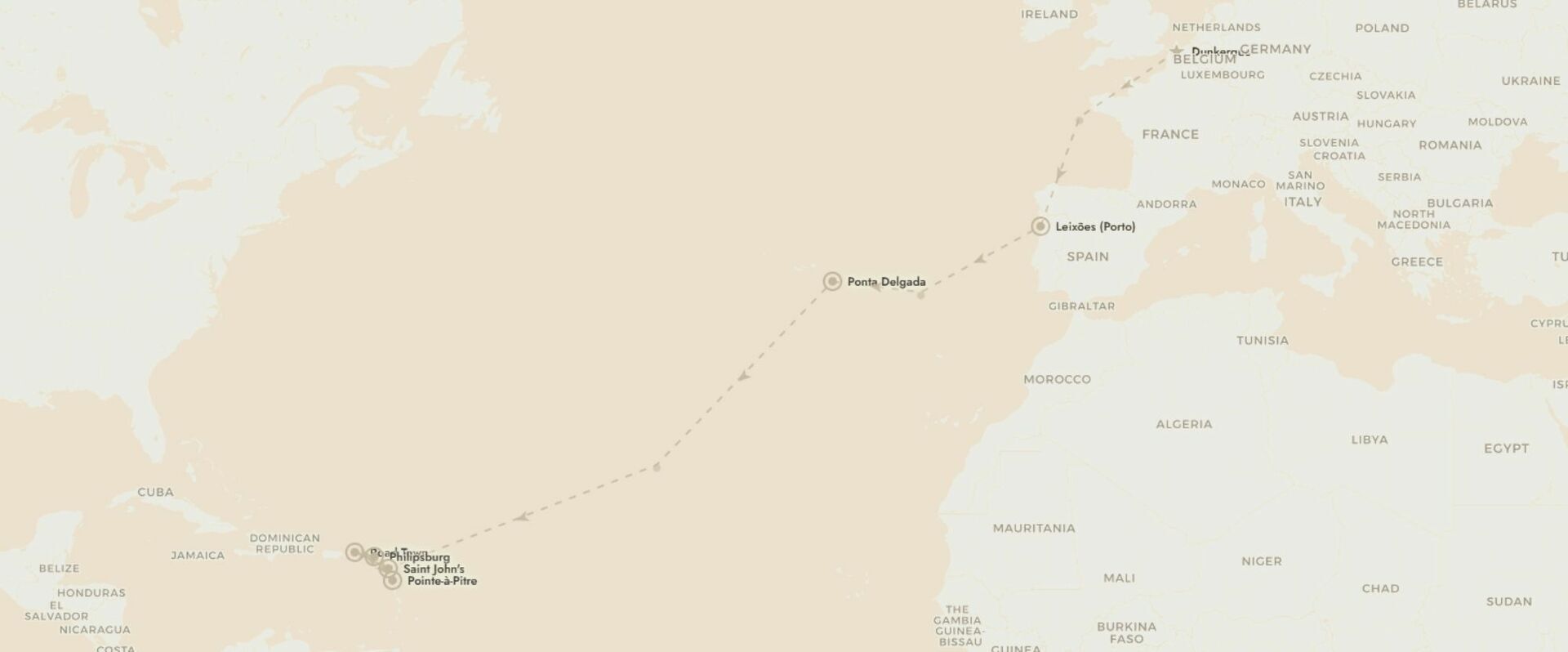 Croisière Odyssée tropicale : traversée transatlantique de Dunkerque à Pointe-à-Pitre - Croisière de 16 nuits : une traversée de l’Atlantique entre Europe, Açores et Caraïbes, à bord du Renaissance. - Atlantique & Caraïbes